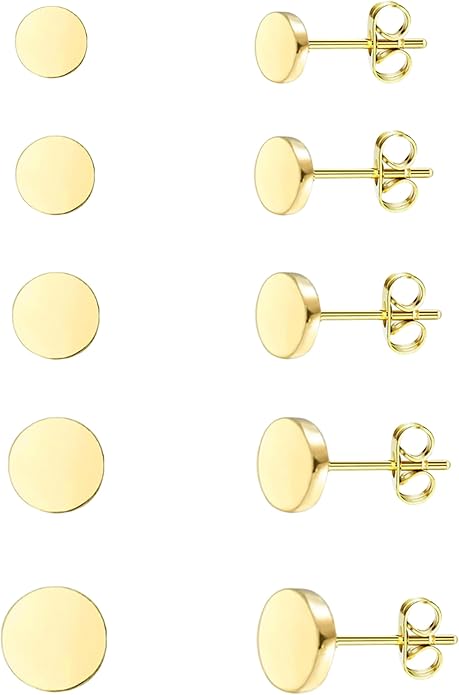 JINERA 5 Pairs Stud Earrings for Women 14K Plated Gold/Silver Pearl Ball Small Stud Earrings Set Cartilage Piercing Hypoallergenic Lightweight Flatback Earrings Jewelry Gifts for Women