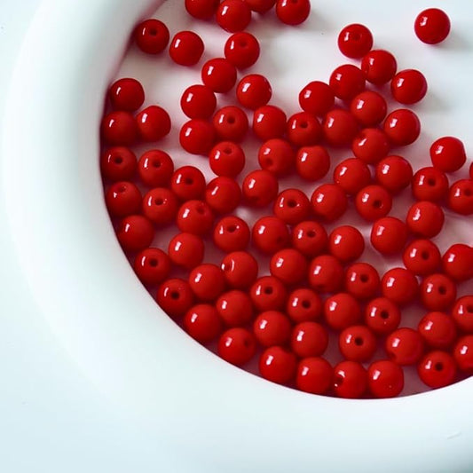 Jabrand 200pcs Red Beads, 6mm Porcelain Beads for Jewelry Making Round Ceramic Bead Unique Vintage Bead for Craft Beading Kit Bracelets DIY Decor
