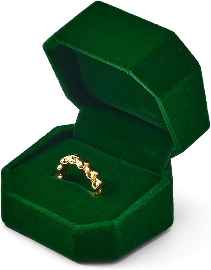 Octagonal Jewelry Ring Gift Box Green Velvet Small Engagement Proposal Ring Box
