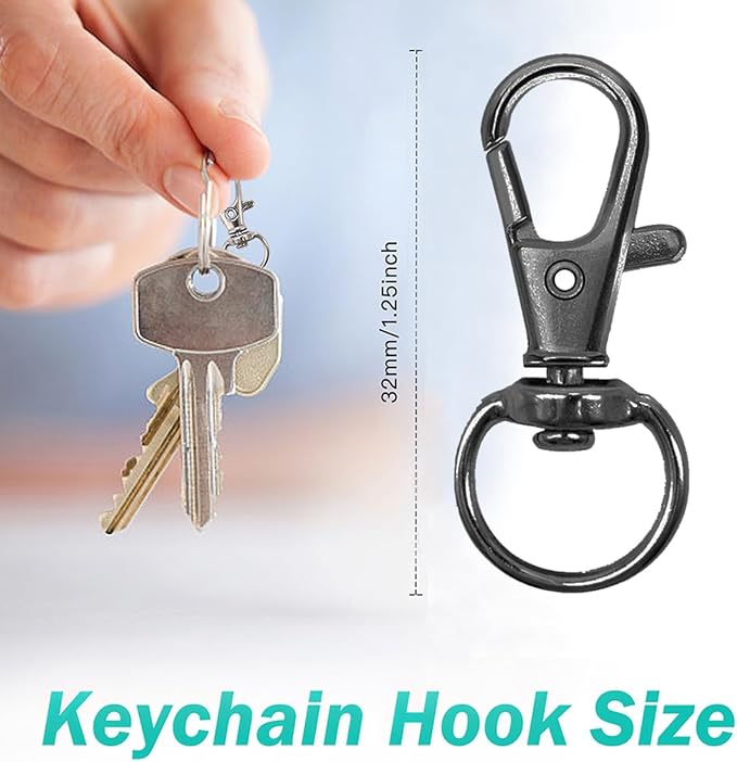 100PCS Premium Swivel Snap Hooks with Key Rings,Metal Lanyard Keychain Hooks Lobster Clasps for Key Jewelry DIY Crafts Black 1.25inches/32mm(50 Pcs Lanyard Snap Hooks+50 Pcs Key Rings)