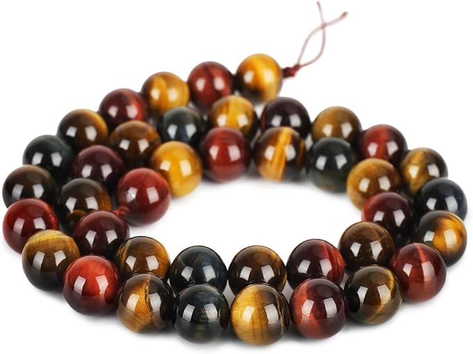 Natural Tricolor Tiger Eye Beads, Grade AAA Gemstone Round Loose Beads 10MM 40PCs Bulk Lot Options, Semi Precious Stone Beads for Jewelry Making