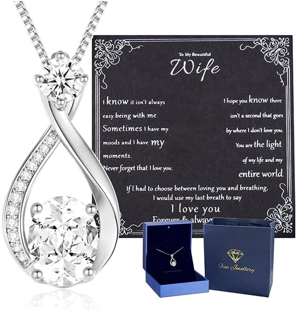 1.5CT Moissanite Infinity Pendant Necklace in Gift Box|Anniversary Wedding Gifts for Women Wife Her|S925 Sterling Silver 18K White Gold/Gold Filled|Jewelry for Birthday Christmas Valentines Day