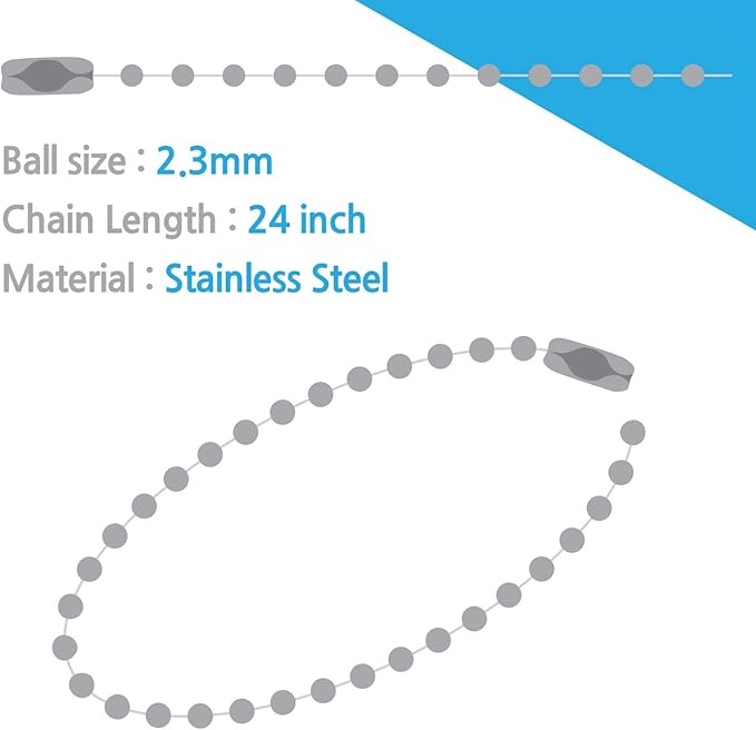 Dog Tag Chain 50 Pack, 2.3mm Stainless Steel Ball Chain Necklace with Connectors, Durable Dog Tag Necklace for Men, Military Dog Tag Chains, Heavy Duty Hypoallergenic Tarnish Resistant