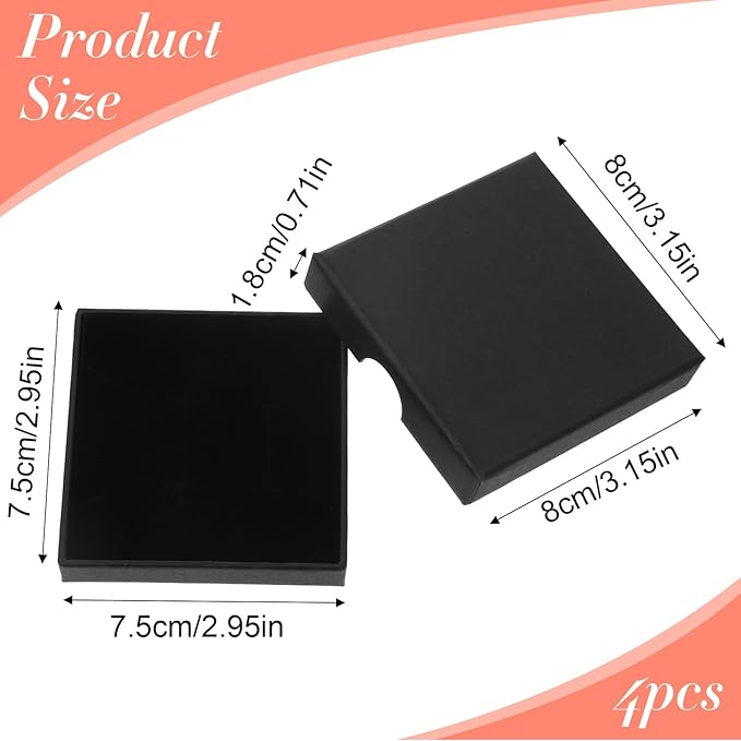 4PCS Small Jewelry Gift Box, 3.15x3.15x0.71 Inch Jewelry Gift Boxes with Lids Cardboard Storage Case Necklace Bracelet Earring Organizer for Valentine's Day Jewelery Gifts Wrapping