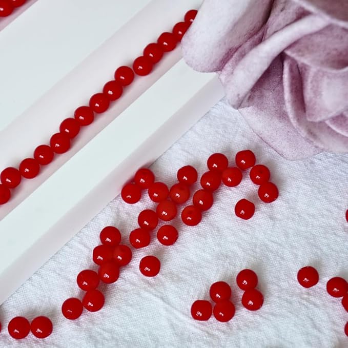Jabrand 500pcs Red Beads, 4mm Porcelain Beads for Jewelry Making Round Ceramic Bead Unique Vintage Bead for Craft Beading Kit Bracelets DIY Decor