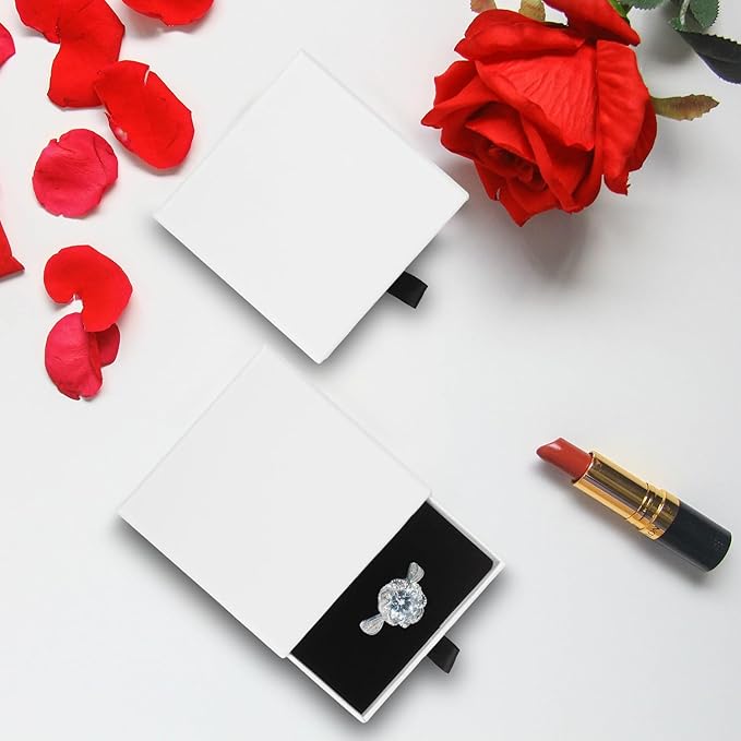 Coobbar Luxury Velvet-Lined Jewelry Gift Box 12-Pack, Compact Drawer Style Organizer for Earrings & Rings, Elegant Bracelet Display Box, Small Jewelry Storage Box, 3.5x3.5x1.26 Inches (White)