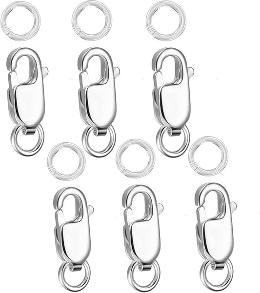 Kcctoo Silver Lobster Claw Clasp with Closed Jump Rings 14K Gold Necklace Clasps and Closures for Jewelry Making, Made in Italy 12mm(0.47inch) (6pcs Silver)