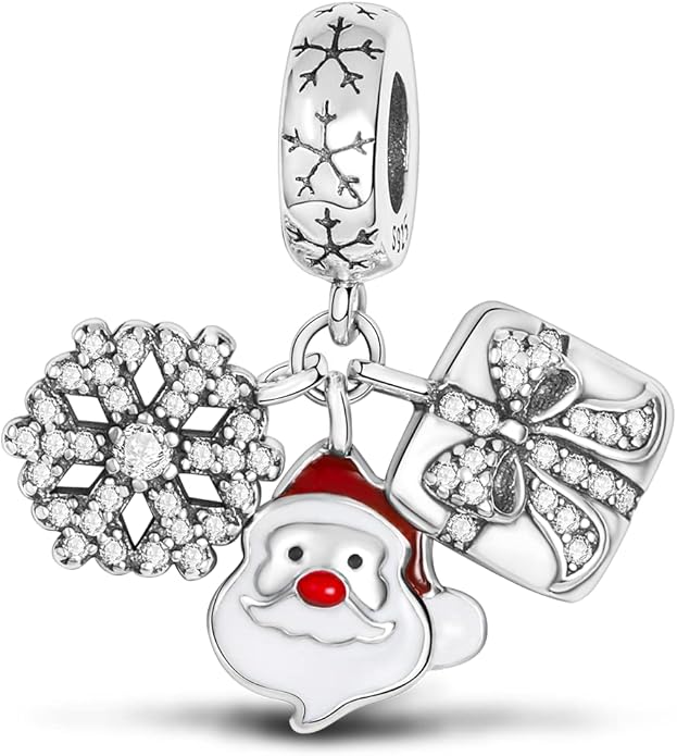 Parmuz 925 Sterling Silver Christmas Charm for Bracelet Snowflake Dangle Beads Santa Claus Snowman Deer Charm Gifts for Women