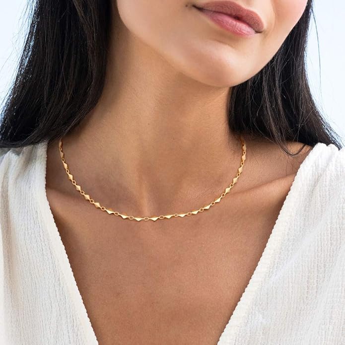 Aobei Pearl 18K Gold Plated Paperclip Chain Choker Satellite Chain Freshwater Cultured Biwa Pearl Pendant Necklace Dainty Jewelry for Women