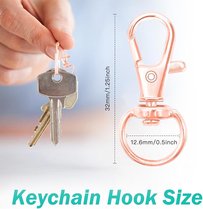 100PCS Premium Swivel Snap Hooks with Key Rings,Metal Lanyard Keychain Hooks Lobster Clasps for Key Jewelry DIY Crafts Rose Gold 1.25inches/32mm(50 Pcs Lanyard Snap Hooks+50 Pcs Key Rings)