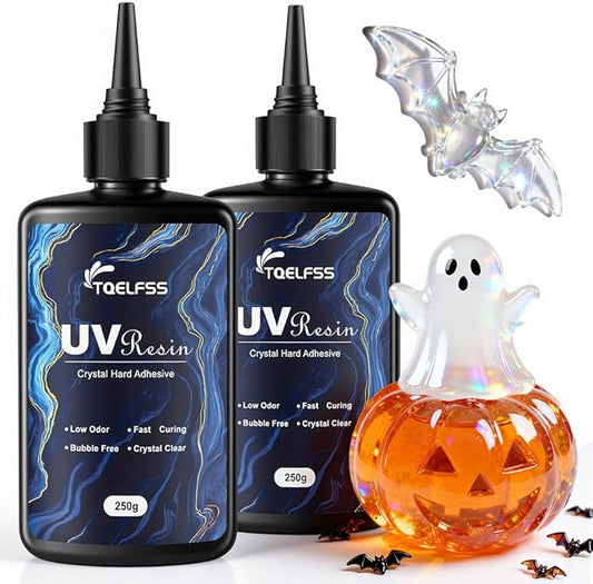 500g UV Resin,Crystal Clear,Hard UV Curing epoxy Resin, Upgraded Formula,odorless,Solar Activated Glue kit，Clear,UV Fast Curing,for DIY Making,Craft Decoration (250 g*2)