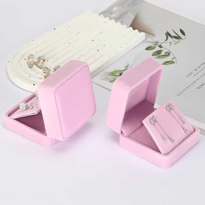 2 Pieces Velvet Earring Gift Box, Small Jewelry Storage Holder Display Boxes For Earring Stud Necklace, Jewelry Showcase With Stereo Display Cardboard (PINK)