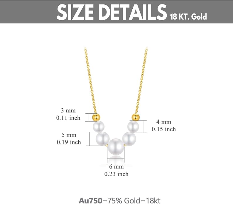14K Solid Gold Pearls Necklace for Women, Real Gold Freshwater Cultured Pearl Beads Pendant Anniversary Birthday Jewelry Gifts for Her, Wife, Mom,16"-18"