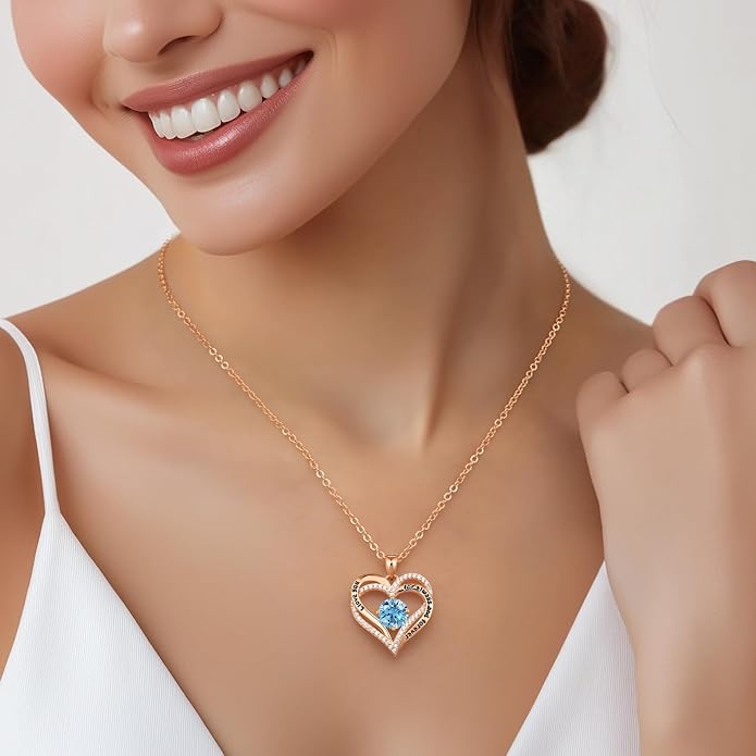 CDE Valentine's Day Gift Forever Love Heart Necklaces for Women, Wedding Anniversary, Birthday Mothers Christmas Day Gifts for Mom, Mother, Wife, S925 Silver Jewelry with Birthstone Pendant
