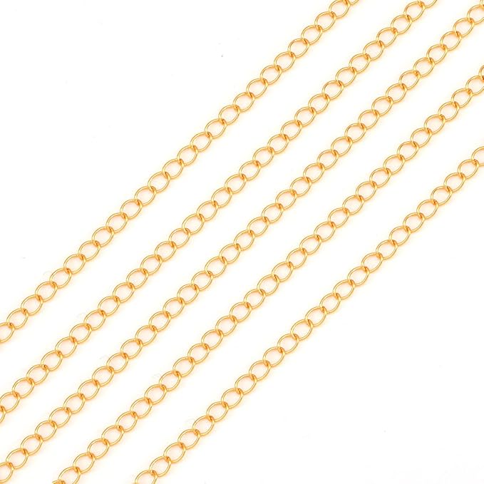 BEADIA 18K Gold Plated Tail Chains 3.0mm 2 Meters Extension Chains for Jewelry Making Findings
