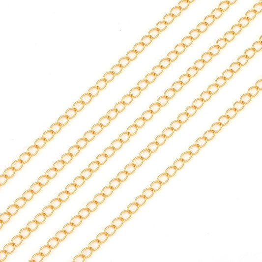 BEADIA 18K Gold Plated Tail Chains 3.0mm 2 Meters Extension Chains for Jewelry Making Findings