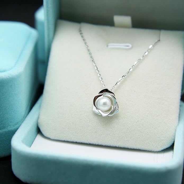 "Lovely Rose" High Polished 925 Sterling Silver Earrings with 7mm Natural Freshwater Pearl