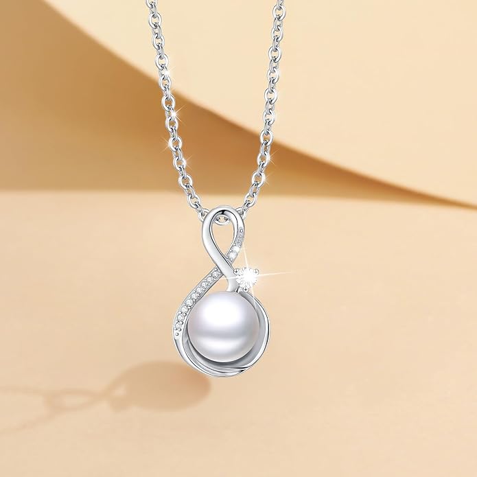Pearl Pendant Necklace for Women,925 Sterling Silver Pendant Jewelry,Anniversary Christmas Birthday Valentines Gifts for Wife, Mom, Dauhter, Girlfriend,Her