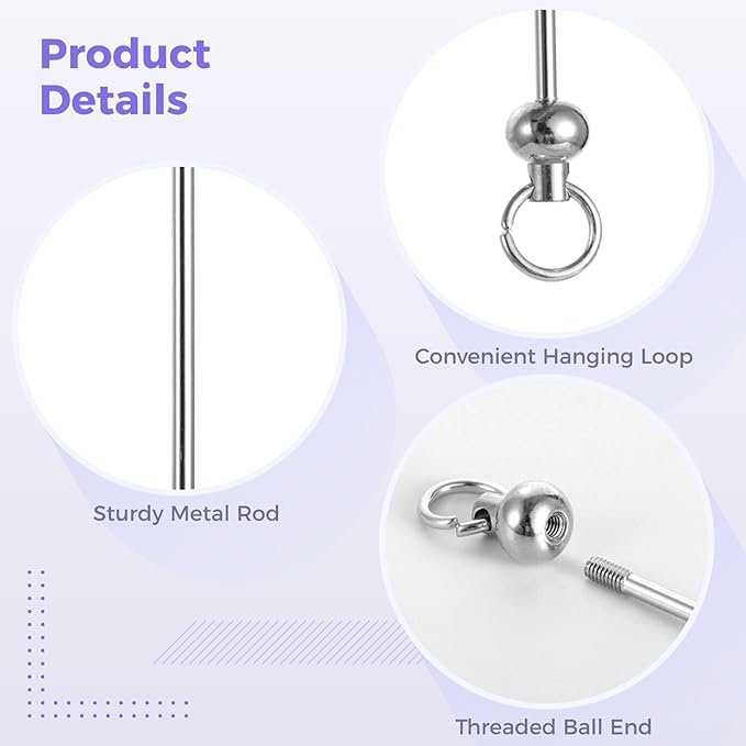 50 PCS Blank Beaded Keychain Bars, Metal Beading Sticks with Loop, Keychain Making Supplies for DIY Crafts, Bag Charms, Beadwork Projects, Jewelry or Custom Accessories