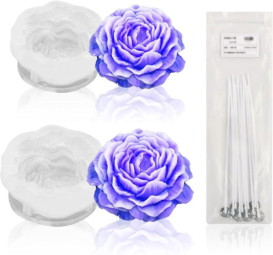 MUXIUNT 2Pcs Peony Silicone Candle Flower Wax Mold Silicone for Candles Resin Making Molds Moldes De Silicona para Hacer Velas Artesanales De Silicona,for Making Mothers Day Gifts for Mom Daughter