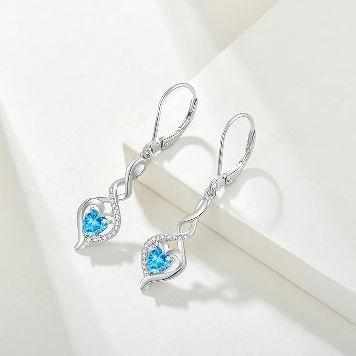 Starchenie Infinity Heart Earrings Sterling Silver Twisted Leverback Earring Gemstones Jewelry for Women