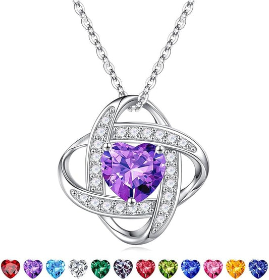 Iefil Valentines Gifts for Her Wife - 925 Sterling Silver Love Knot Birthstone Necklace, Anniversary Birthday Gifts for Women, Jewelry Gifts for Wife Mom Girlfriend
