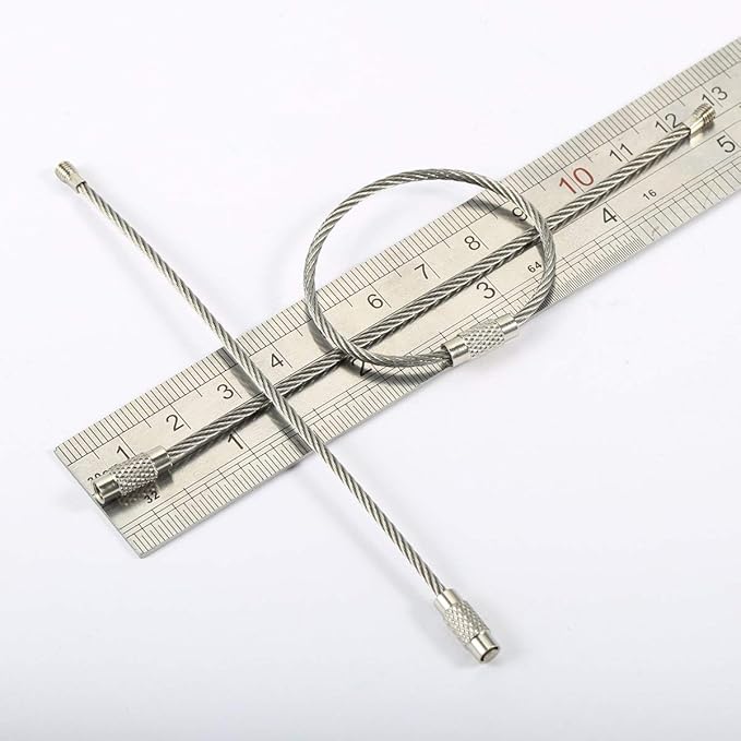 bayite Pack (100) Stainless Steel Wire Keychains Cable, Key Rings, Heavy Duty Luggage Tags Loops Tag Keepers 2mm Twist Barrel (Cable Length: 4.7 inches)