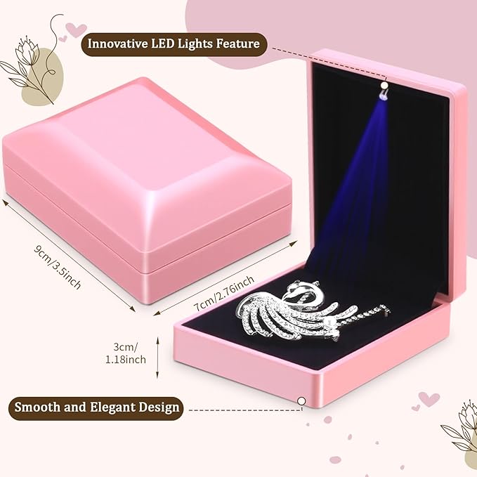 Landical 10 Pcs Pendant Necklace Box with LED Light Velvet Necklace Case for Pendant Bracelet Ring Earring, Jewelry Storage(Pink)