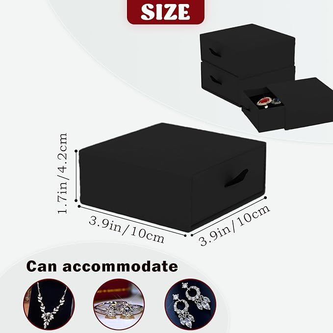 Nsmykhg Jewelry Gift Box Velvet-Lined,12 Pack Compact Drawer Style for Earrings & Rings, Necklace & Bracelet Organizer, 3.93x3.93x1.65 Inches, Stackable Elegant Jewelry Display & Storage Box (Black)
