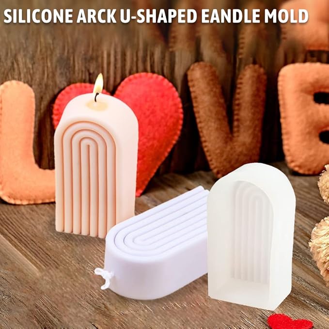 Rainbow Arch Candle Mold, Striped U-Shaped Silicone Mold, Abstract Architectural Resin Moulds for Soap Tray, Handmade Candle, Lotion Bar, Bath Bomb, Cake Home Decoration (4 Ring)