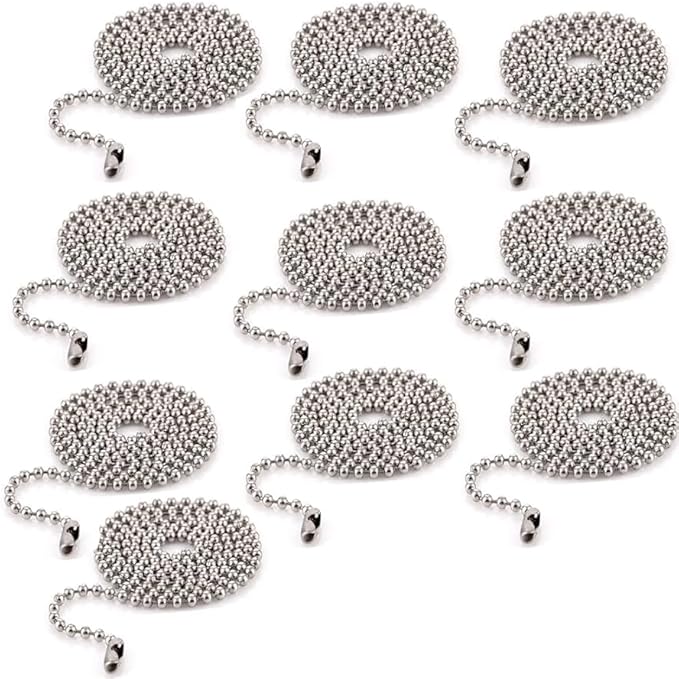 50-Pack 4-Inch Ball Chains with Connectors, 2.3mm Stainless Steel Beaded Chain for Dog Tags, ID Labels, Crafts, Keychains, Fan Pulls