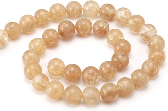Youngbling Natural Crystal Beads for Jewelry Making,10mm Gold Rutilated Quartz Polished Round Smooth Stone Beads for Bracelet Necklace 15 Inch
