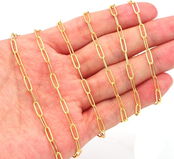 BEADIA 18K Gold Plated Oval O Chains 3.6mm 2 Meters for Jewelry Making Findings