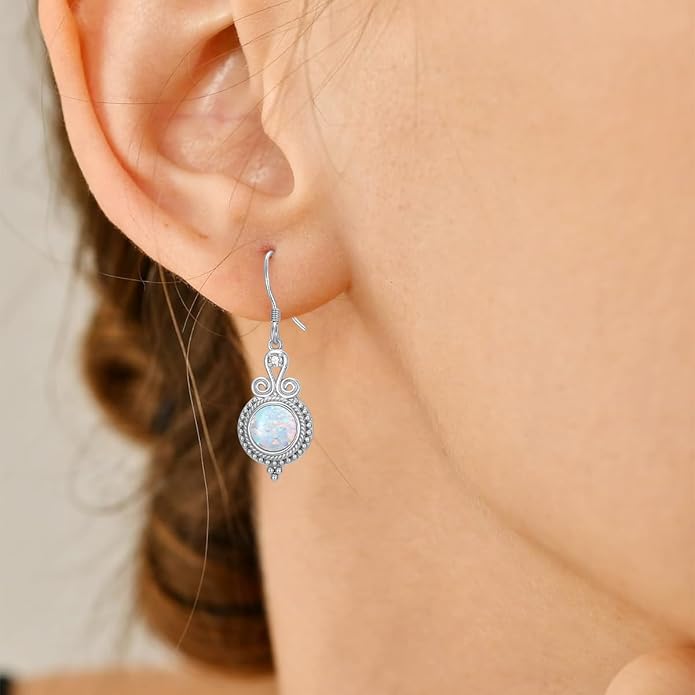 Opal Earrings for Women Opal with Genuine Diamond Dangle Drops Earrings 925 Sterling Silver Diamond Jewelry Earrings Gifts For Her