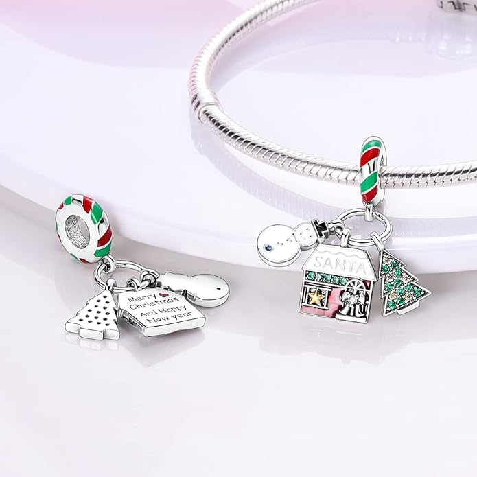 Parmuz 925 Sterling Silver Christmas Charm for Bracelet Snowflake Dangle Beads Santa Claus Snowman Deer Charm Gifts for Women