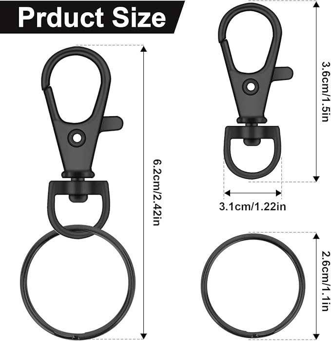 120PCS Premium Swivel Lanyard Snap Hook with Key Rings, Metal Keychain Hooks for Jewelry Making, Crafts (Gun Black)