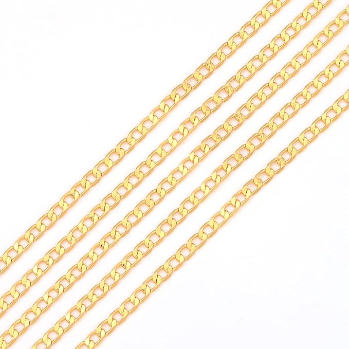 BEADIA 18K Gold Plated Flat O Chains 3.0mm 2 Meters for Jewelry Making Findings