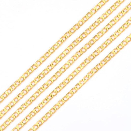 BEADIA 18K Gold Plated Flat O Chains 3.0mm 2 Meters for Jewelry Making Findings