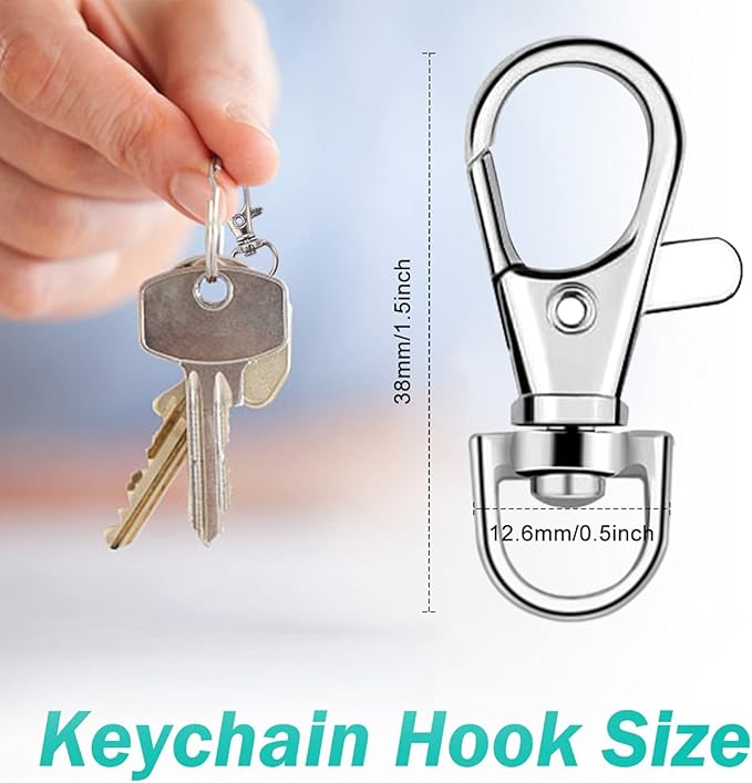 100PCS Premium Swivel Snap Hooks with Key Rings,Metal Lanyard Keychain Hooks Lobster Clasps for Key Jewelry DIY Crafts 1.5inches/38mm(50 Pcs Lanyard Snap Hooks+50 Pcs Key Rings)