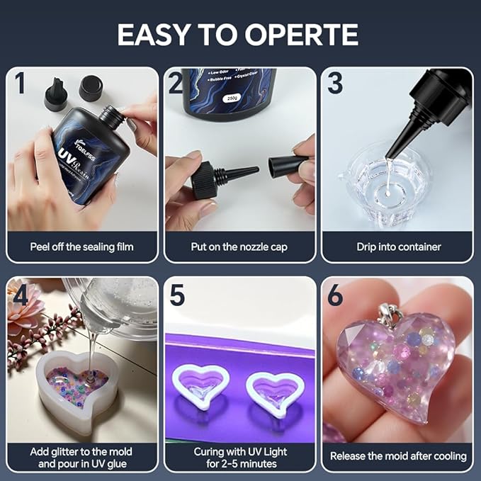 500g UV Resin,Crystal Clear,Hard UV Curing epoxy Resin, Upgraded Formula,odorless,Solar Activated Glue kit，Clear,UV Fast Curing,for DIY Making,Craft Decoration (250 g*2)