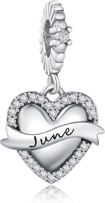 Birthstone Charms 925 Sterling Silver Love Heart pendant Beads Fit Pandora Charms Bracelet and Necklace, Fit Women Wife Mom Christmas Birthday Gift