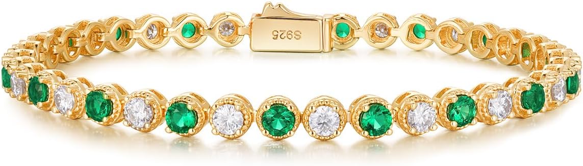 D Color VVS1 Clarity Moissanite and Genuine Sapphire/Emerald/Ruby Tennis Bracelets for Women 2.22ct-10.45ct, Solid 925 Sterling Silver, Anniversary Wedding Valentines Jewelry for Her, Length 5.9-7.5 Inch(15-19cm)