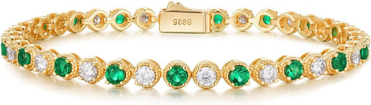 D Color VVS1 Clarity Moissanite and Genuine Sapphire/Emerald/Ruby Tennis Bracelets for Women 2.22ct-10.45ct, Solid 925 Sterling Silver, Anniversary Wedding Valentines Jewelry for Her, Length 5.9-7.5 Inch(15-19cm)