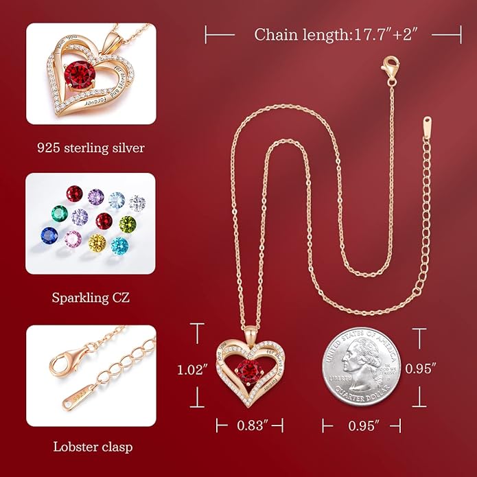 CDE Valentine's Day Gift Forever Love Heart Necklaces for Women, Wedding Anniversary, Birthday Mothers Christmas Day Gifts for Mom, Mother, Wife, S925 Silver Jewelry with Birthstone Pendant