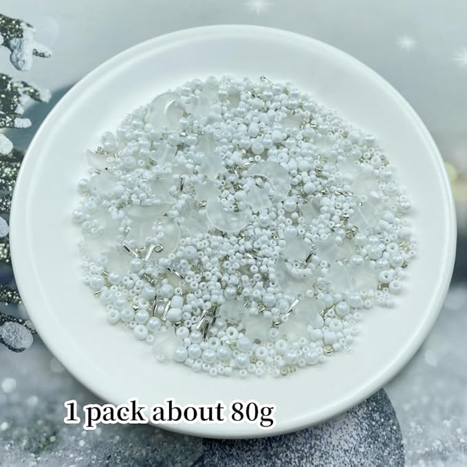 Assorted Glass Beads for Jewelry Making Multi Size Colors Glass Star Moon Seed Pearl Spacer Beads for Bracelets Necklace Earring Making(Frosted White)