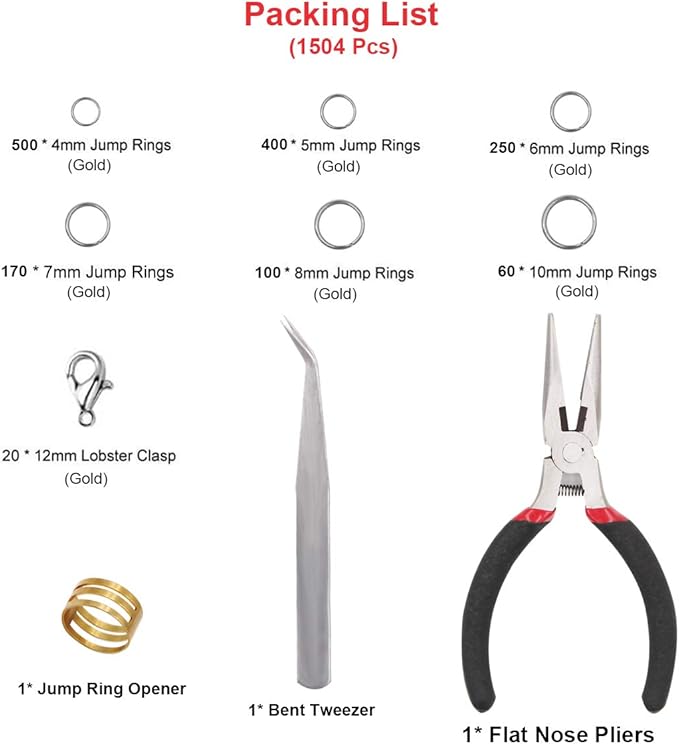 EuTengHao 1504pcs Open Jump Ring and Lobster Clasps Kit Include Pliers Tweezers Jewelry Making Repair Supplies Kit with Jewelry Making Accessories for Necklace Making Repair (Silver)