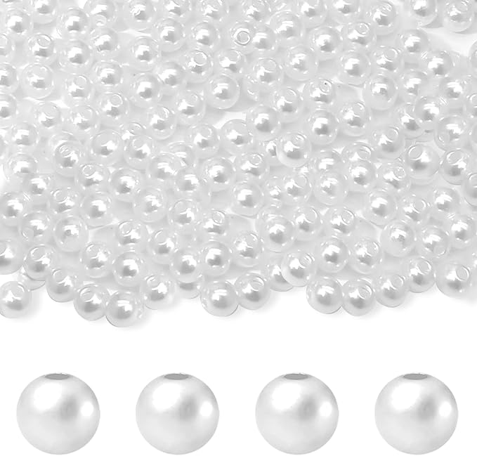 1000pcs Pearl Beads for Jewelry Making, 6mm White Plastic Beads for DIY Crafting Bracelets, Necklaces, Earrings