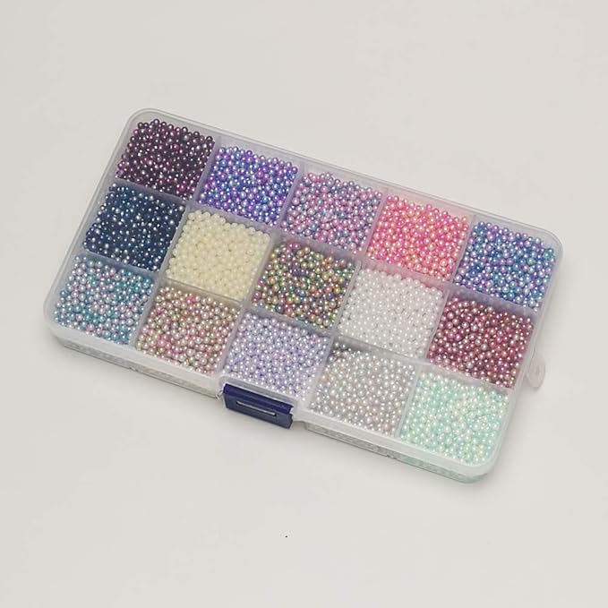 Chenkou Craft 12000pcs 2.8mm Assorted 15 Gradient Colors No Hole Round Ball Bead Scrapbooking Craft DIY Beads Decoration + Plastic Box (Gradient Colors, 2.8mm)