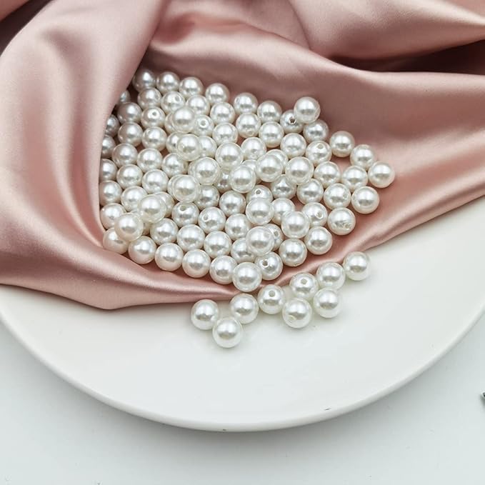 INSPIRELLE 600pcs 10mm White Art Faux Pearl Beads ABS Round Loose Spacer Beads for DIY Craft Necklaces Bracelets Jewelry Making