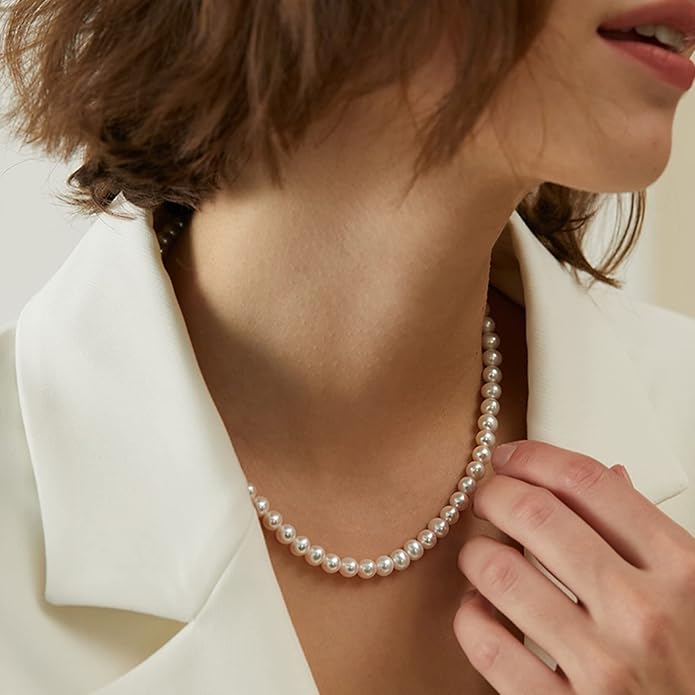 Pearl Necklaces for Women 14K Gold Plated Dainty Layered Single Pearl Necklace Simple Daisy Pearls Choker Cute Gold Necklace Stack Jewelry Sets for Women Trendy Gifts